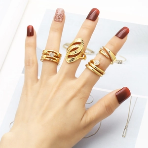 Irregular gold plated open rings set for women with zircon inlay and heart designs