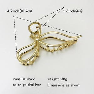 Detailed dimension view of a gold minimalist metal hair claw clip, 10.7cm length