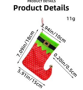 Detailed size specifications for red polka dot Christmas elf boot decoration with bell