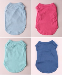 Detail showing four colors of breathable pet vests in light blue, rose, mint, and royal blue