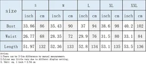 Size chart table for V-neck wide leg jumpsuit showing S to XXL bust and waist measurements