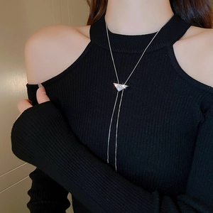Y-shaped adjustable necklace with crystal-encrusted triangle pendant for women