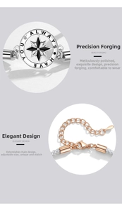 Détail d'un bracelet boussole tressé avec gravure 'ALWAYS HAVE YOU' et chaîne réglable dorée