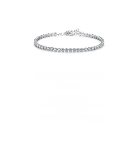 Close-up of s925 silver tennis bracelet featuring small round cubic zirconia and lobster clasp