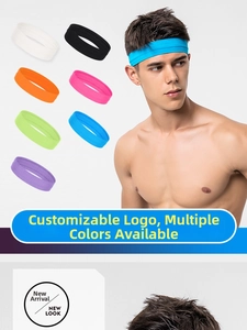 Close-up of elastic sports headbands in multiple colors with breathable knit fabric texture