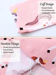 Pink girls' long sleeve dress with unicorn prints and durable double-stitched cuffs