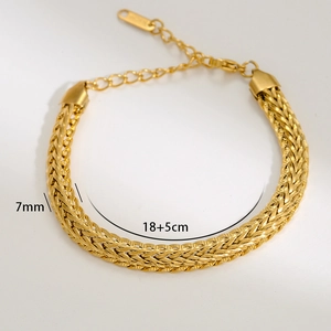 Detail view of 7mm gold braided chain bracelet with adjustable 5cm extension links