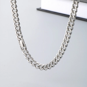 Polished silver stainless steel cuban curb chain necklace for men with sturdy spring clasp