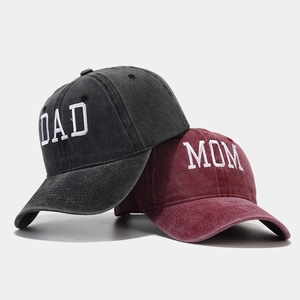 Baseball Cap Washed Cotton Retro Distressed Dad Mom Letter Embroidery Adjustable Strapback Sun Hat Outdoor Sports Casual