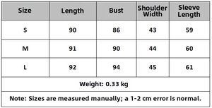 Size chart for women's knit dress showing length, bust, shoulder, and sleeve in centimeters