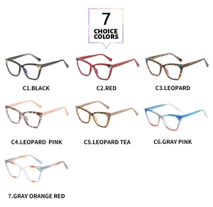 Detailed grid showing seven stylish TR90 cat-eye eyewear frame color options