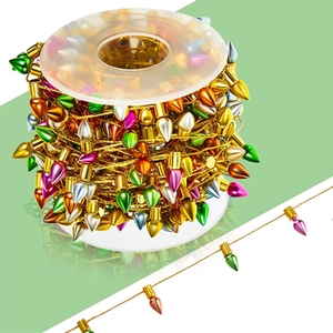 Colorful Christmas bead chain garland rolls with metallic finish for festive decorations