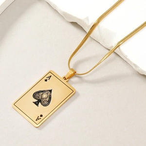 Gold stainless steel necklace featuring an Ace of Spades card pendant on a sleek snake chain