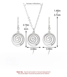 Guide des tailles détaillé pour collier pendentif vintage tourbillon et boucles d'oreilles