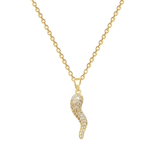 Golden titanium steel O-chain necklace with a sparkling pavé crystal Cornicello pendant