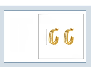 Detail showing 18K gold plated stainless steel triple-layer U-shaped earrings dimensions