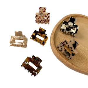 Set of six French vintage tortoiseshell and checkered acetate square hair claw clips