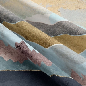 Detail of abstract mountain tapestry fabric showing soft twill texture and elegant drape