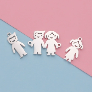 Polished silver stainless steel boy and girl shaped charms for DIY jewelry making