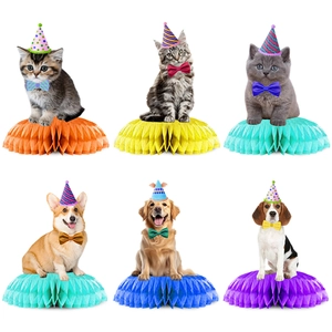 Lot de 6 décorations d'anniversaire pour animaux avec bases en nid d'abeille colorées et motifs