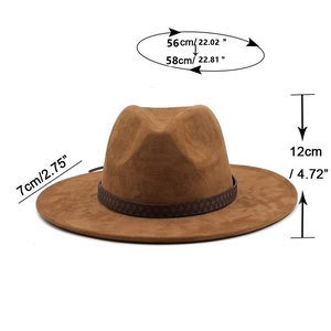Brown faux suede western cowboy hat for men and women with size measurement details