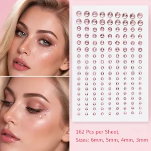 Pink acrylic face rhinestone stickers in mixed sizes for festival eye makeup decoration