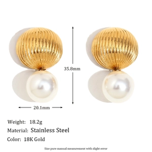 18K gold plated stainless steel hot air balloon earrings with faux pearls 35mm