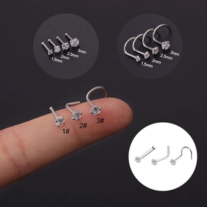 Stainless Steel Nose Studs Rings Cubic Zirconia Piercing Body Jewelry L-Shape Bone Screw Styles For Women Men