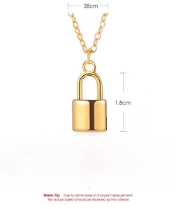 Detail view of 1.8cm golden copper lock pendant with 38cm chain specifications