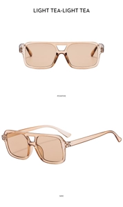 Detail view of double bridge pilot sunglasses in light tea finish from front and side