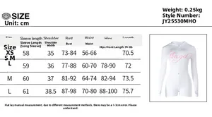 Detailed size chart for printed slim fit bodysuit including bust, waist, and hip measurements
