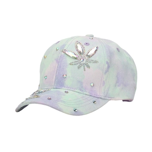 Colorful tie-dye kids baseball cap featuring elegant rhinestone floral pattern details