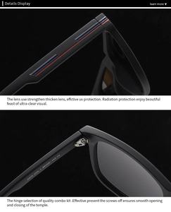 Detail of matte black sunglasses frame with premium metal hinges and size parameters