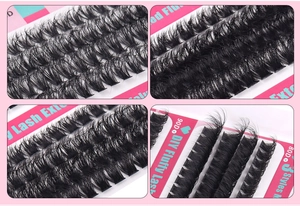 Detailed views of 80D and 90D DIY fluffy eyelash extensions with natural messy curl
