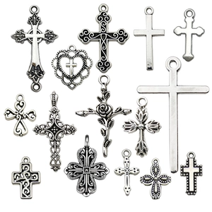 Mixed set of vintage silver alloy cross pendants for DIY jewelry and necklace making