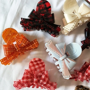 French style acetate ribbon bow hair claws in various elegant patterns and colors