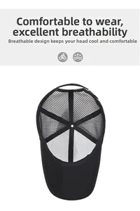 Detail of black baseball cap showing breathable mesh panels and high-quality fabric texture