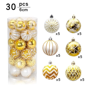30pcs set of 6cm gold and white Christmas balls with diverse hand-painted textures