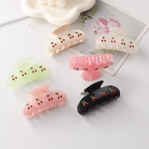Sweet cherry pattern hair claw clips in various colors for elegant women hairstyles