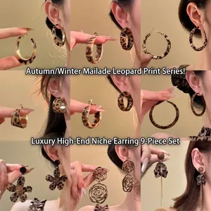 Boucles D'oreilles Pendantes En Résine Imprimé Léopard Rétro Mode Écaille Géométrique Avec Tige En Argent Sterling 925
