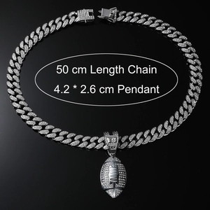 Hip hop silver football pendant with iced-out crystals and 50cm cuban chain dimensions
