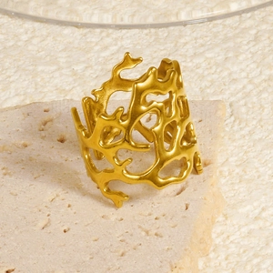 Irregular Hollow Coral Branch Ring 304 Stainless Steel 18K Gold Plated Adjustable Wide Band Niche Design Jewelry For Women