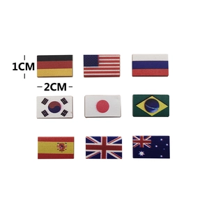 Set of 9 wooden national flag patches featuring US, UK, and Germany flags 1x2cm