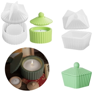 Moule En Silicone Pour Pot De Rangement DIY Avec Couvercle Rayé Rond Carré Bougeoir Moulage Plâtre Ciment Outils