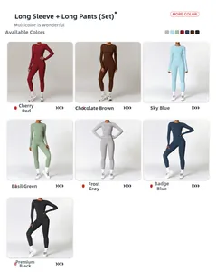 Détails des sept couleurs disponibles pour l'ensemble de yoga ajusté haut manches longues