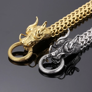Bracelet tête de dragon plaqué or 18K classique avec maillons hip hop créatifs en or et argent