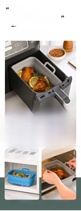 Rectangular foldable silicone liners for Ninja air fryer in blue and grey finish