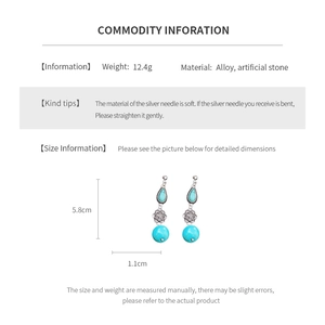 Detailed size chart for blue stone floral earrings with 5.8cm length specifications