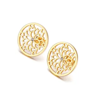 Minimalist Hollow Round Stud Earrings Stainless Steel Geometric Mandala Dragonfly Zircon Inlaid Jewelry For Women