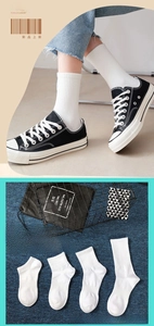 Detailed comparison of four lengths of white cotton socks from ankle to mid-calf style